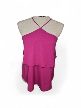 Women's Fuschia Tiered Halter Tank Top, Size Small